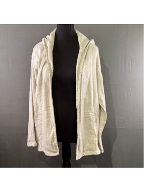 Eileen Fisher Cardigan Women's M Linen Hooded Resort Lagenlook Minimalist Beige